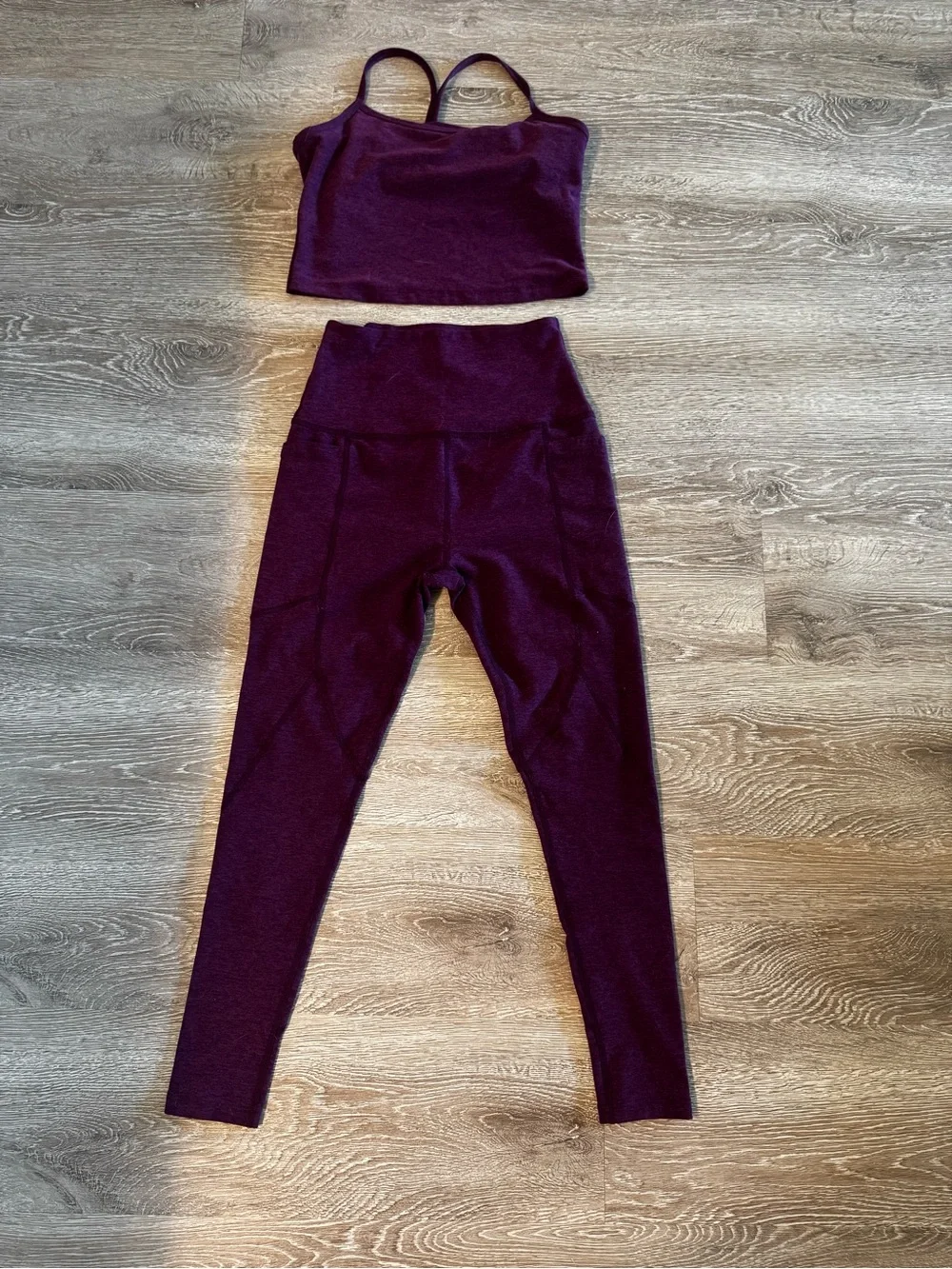 Plum Ribbed High-Waist Leggings with Matching Crop Tank
